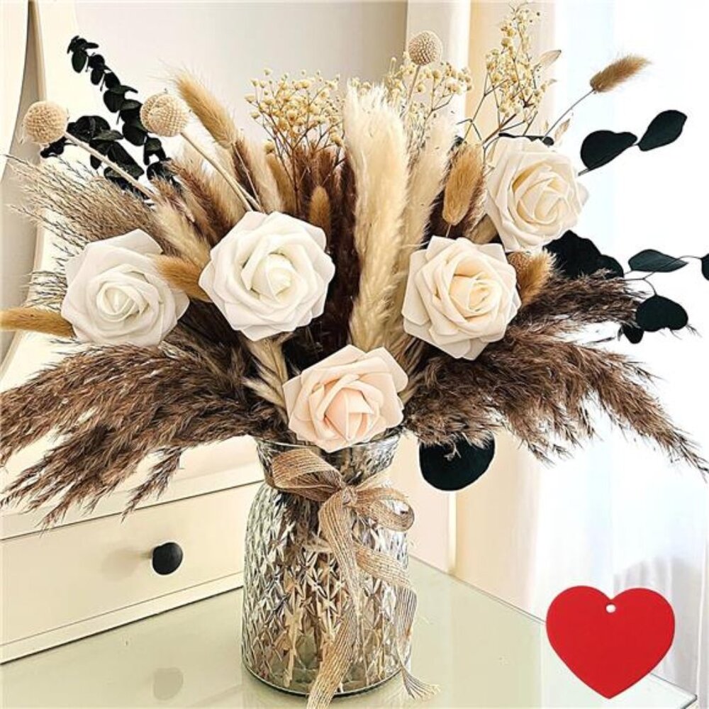 100pcs Artificial Flower Arrangements with Vase, Pampas Grass with Vase Included